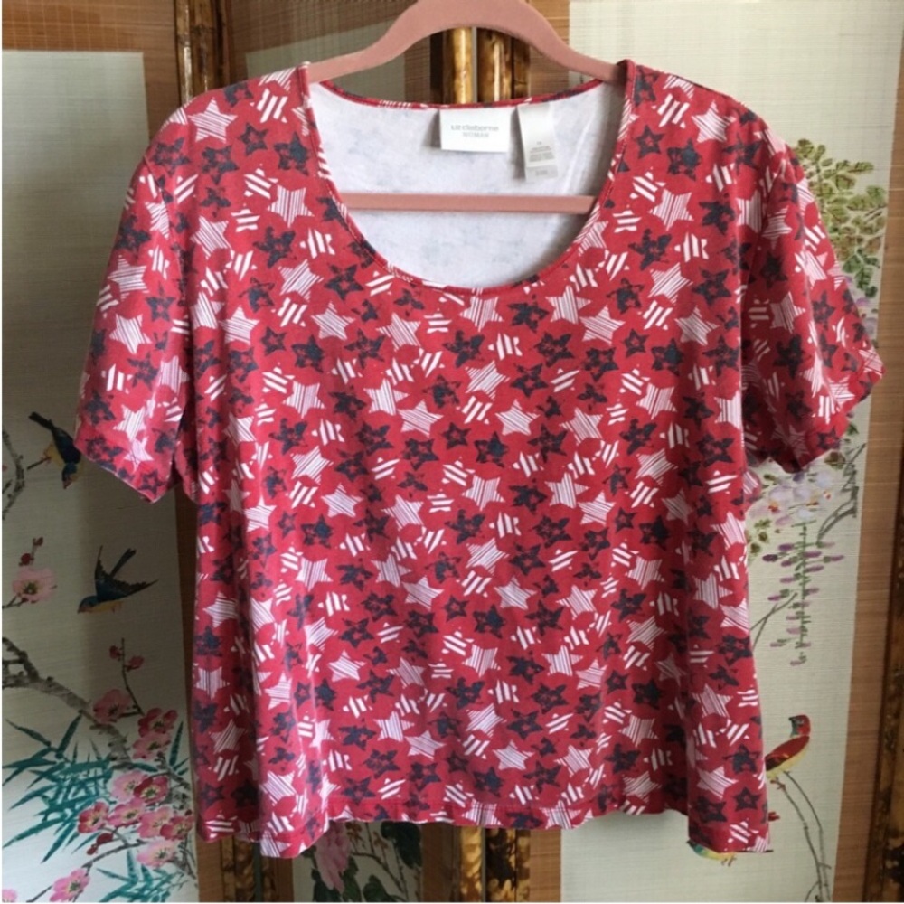 Liz Claiborne tees stars stripes bundle 2 shirts patriotic American holiday - Picture 5 of 14